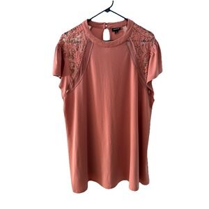 Torrid Women's Pink Lace Blouse Size Plus 3, Cap Sleeve, Keyhole Back